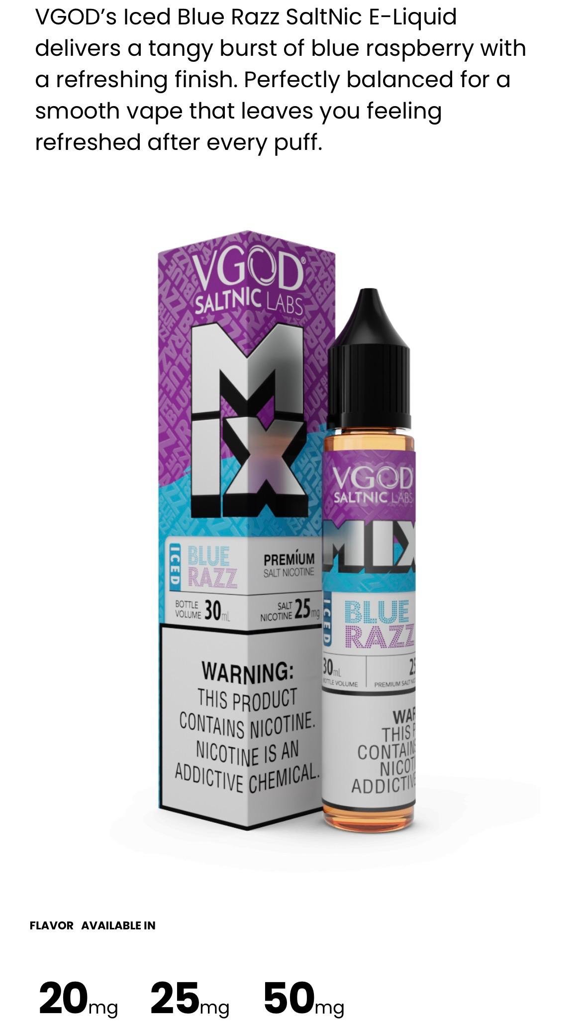 VGOD SALT ICE BLUE RAZZ MIX 25MG 30ML