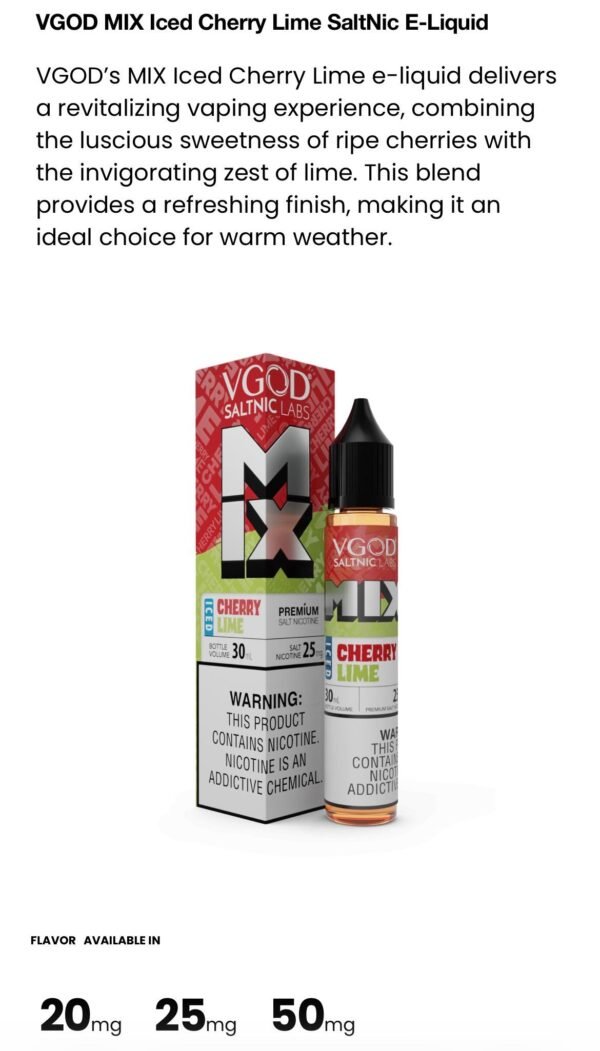 VG CL VGOD SALT ICE CHERRY LIME MIX 25MG 30ML